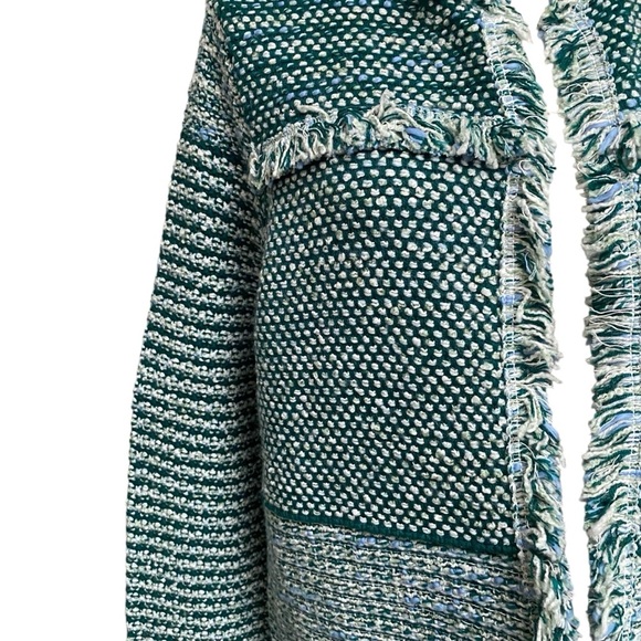 Chico’s Pacific Teal Structured Tweed Fringe Cardigan Jacket NWT Size 1 - Picture 3 of 16